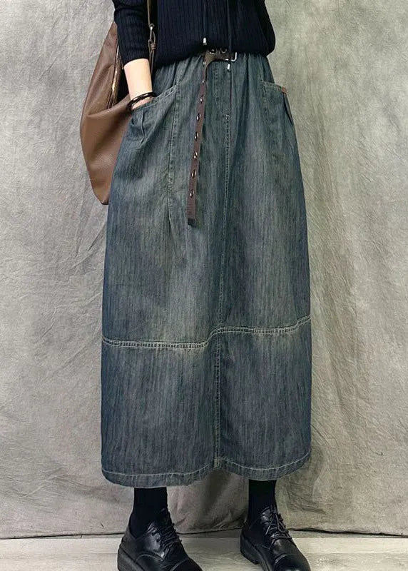 Modern Old Blue Pockets High Waist Denim Skirt Spring