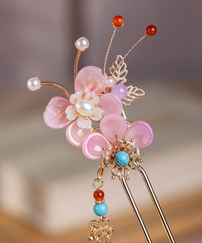 Fine Colorblock Alloy Pearl Turquoise Colored Glaze Tassel Hairpin