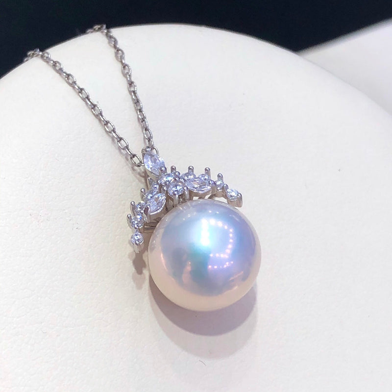 11.6mm Ice Queen Edison White Pearl Pendant & 925 Sterling Silver