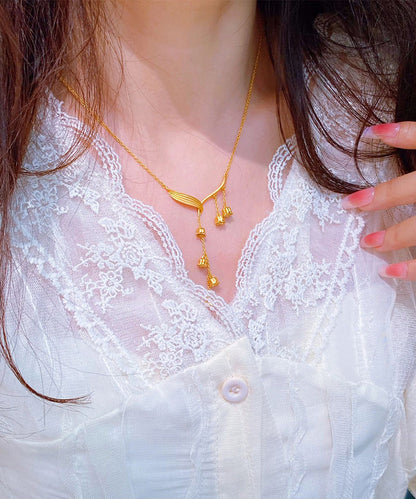 Gold Sterling Silver Overgild Lily of the Valley Tassel Pendant Necklace Kx1052