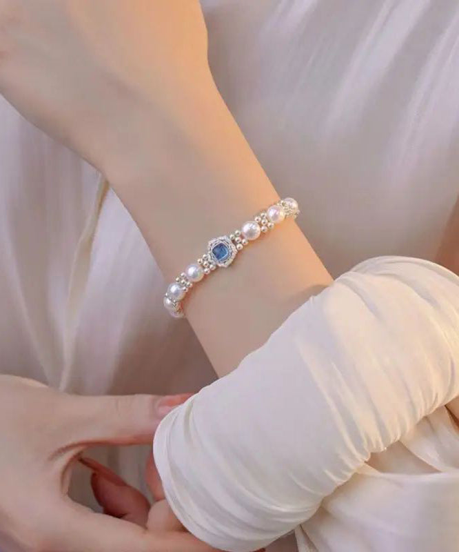 New Sterling Silver Pearl Crystal Bracelet Kx1033