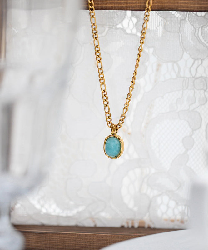 New Gold Stainless Steel Overgild Gem Stone Pendant Necklace