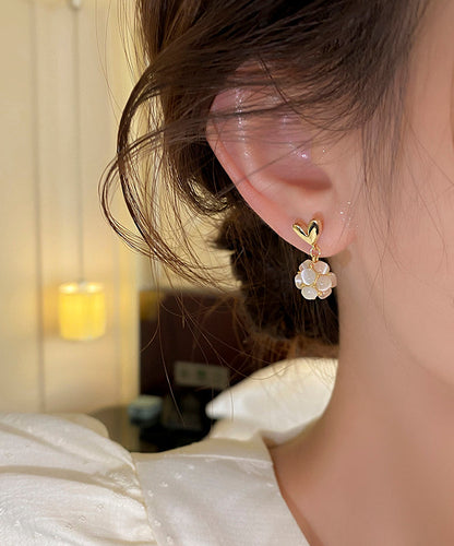 Diy White Copper Alloy Love Cat Eye Stone Stud Earrings