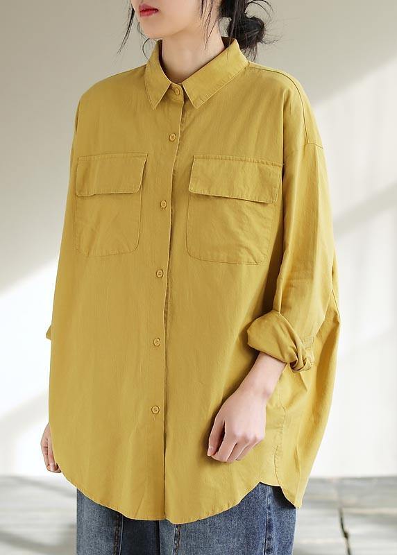 Classy Lapel Pockets Spring Top Silhouette Wardrobes Yellow Shirts