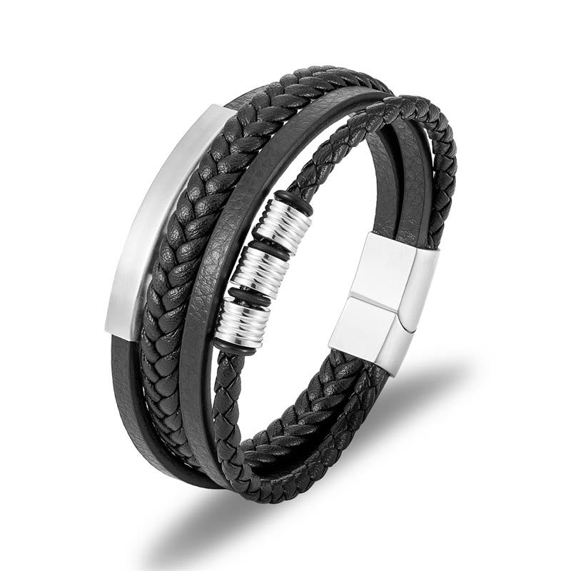 Buddha Stones Leather Multi-layer Titanium Steel Balance Braided Magnetic Buckle Bracelet