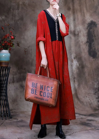 Red Asymmetrical Print Velour Robe Dresses Spring
