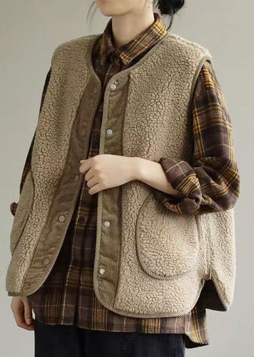 Khaki Patchwork Faux Fur Tank Sleeveless