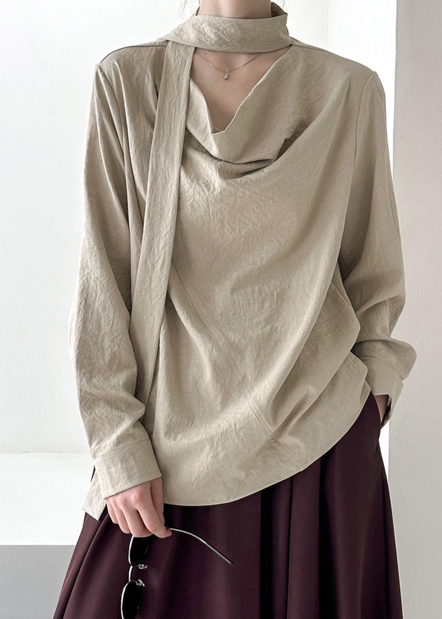 Original Design Khaki Ribbon Top Spring