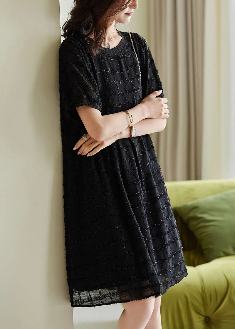 Black Tasseled Plaid Chiffon Dress Summer