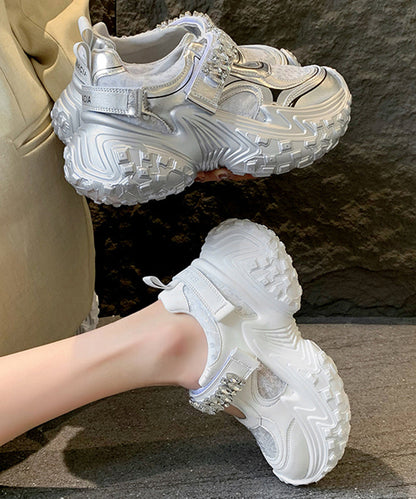 Silver Platform Sequins Zircon Breathable Mesh Sport Shoes