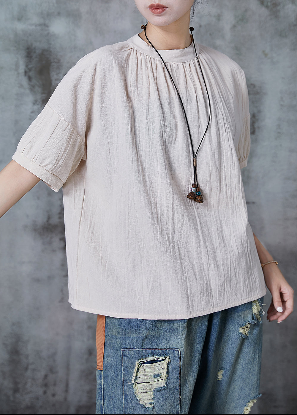 Apricot Stand Collar Linen Tank Summer
