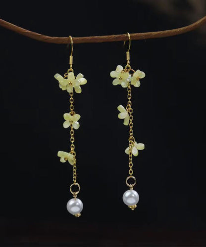 Gold Sterling Silver Overgild Pearl Coloured Glaze Tassel Drop Earrings