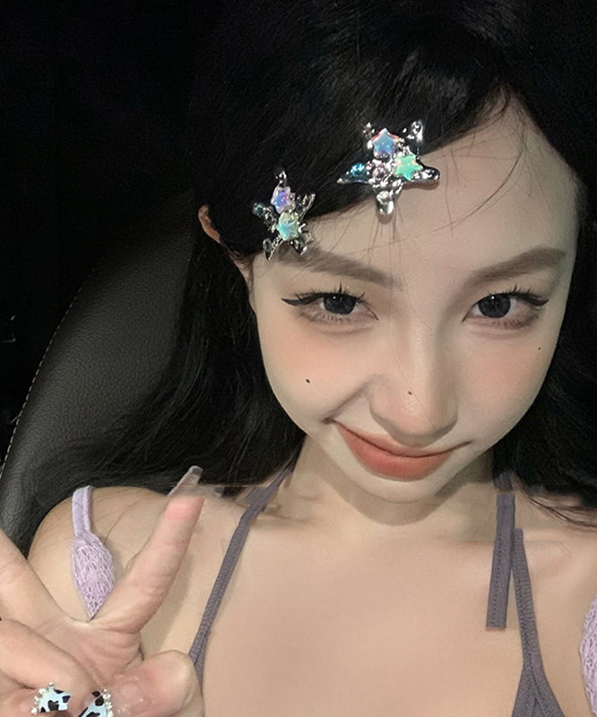 Rainbow Metal Alloy Crystal Star a Pair Hairpin