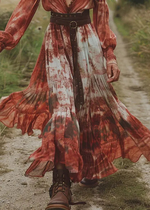 Tie Dye Wrinkled Patchwork Chiffon Dresses Spring