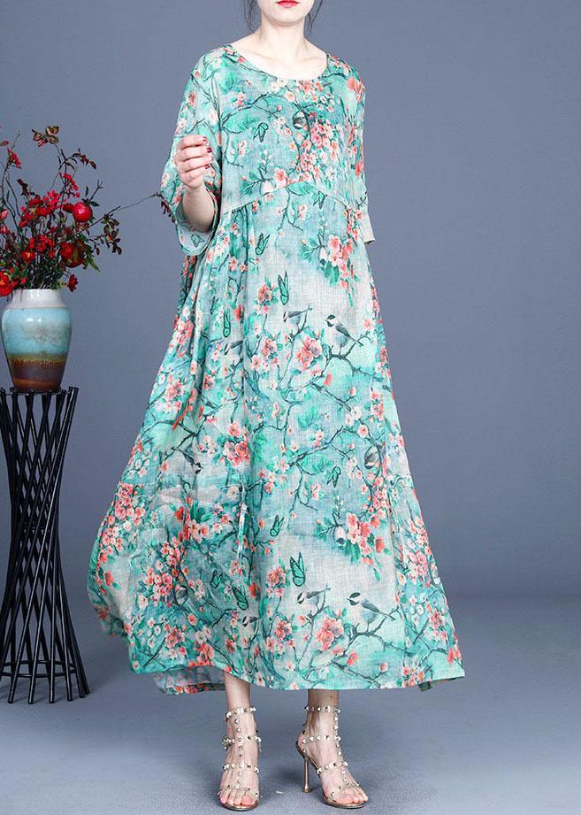 Yellow Retro Print Design Summer Ramie Dress