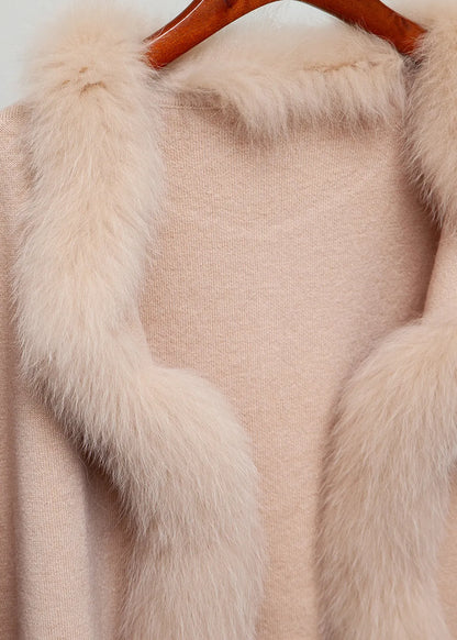 Milk Tea Camel Color Fox Collar Patchwork Woolen Coats Winter