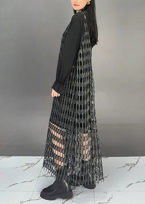 Black O Neck Patchwork Cotton Sets 2 Pieces Dresses Fall
