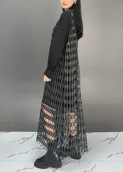 Black O Neck Patchwork Cotton Sets 2 Pieces Dresses Fall