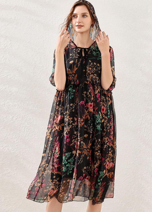 Pink Cinched Print Summer Chiffon Mid Dress Half Sleeve