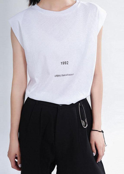White O-neck Graphic Summer T Shirt Sleeveless