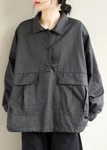 French Lapel Patchwork Spring Clothes for Photography Gray Blouses