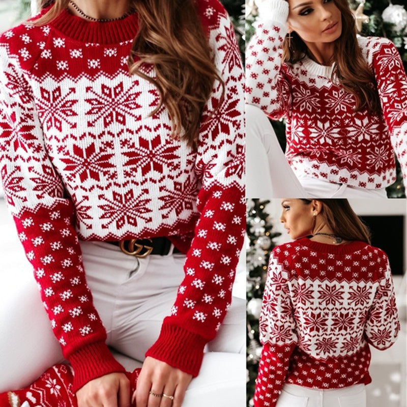 Women's Christmas Sweater with Festive Motif and Crew Neck R&B