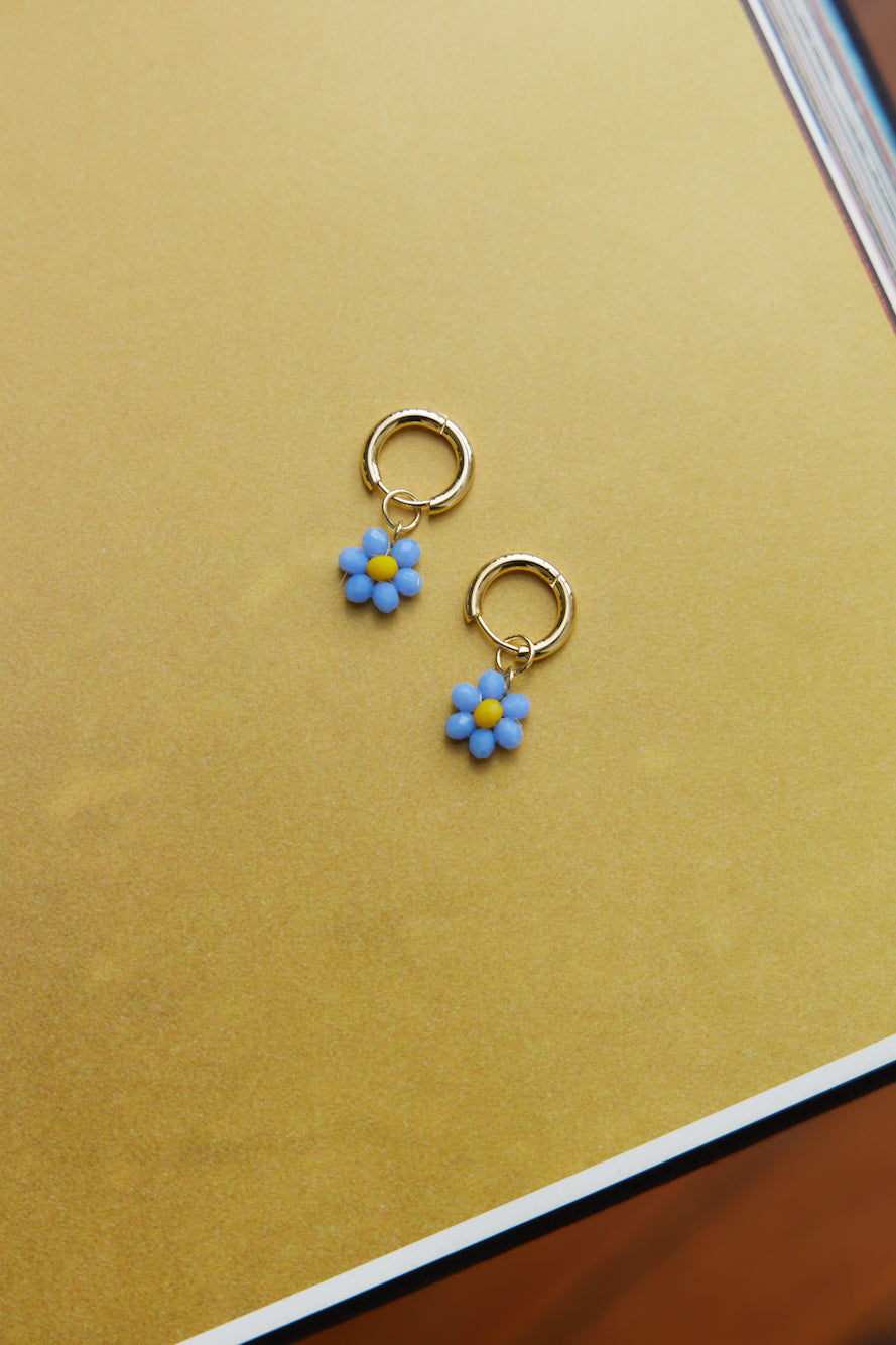 14k Gold Plated As a Daisy Earrings Dark Blue