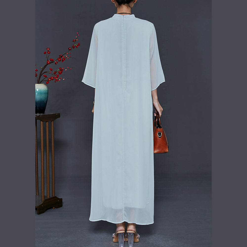 Green Asymmetrical Nail Bead Chiffon Oriental Dress Summer