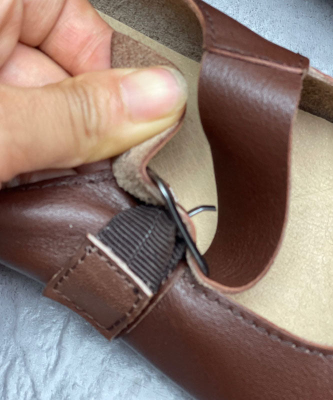Chocolate Cowhide Leather Flat Shoes for Buckle Strap Flat Shoes for