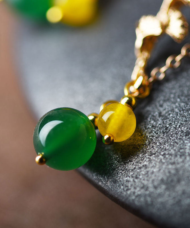 Green Agate the Flowering Branches Shake to Give Notice 14k Gold Drop Earrings