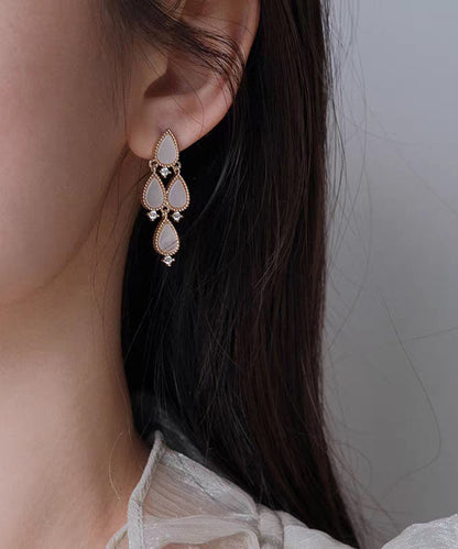 Modern White Copper Zircon Multilayer Water Drop Stud Earrings