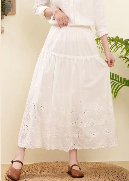 Rose Embroidered Hollow Out Cotton Skirts Summer