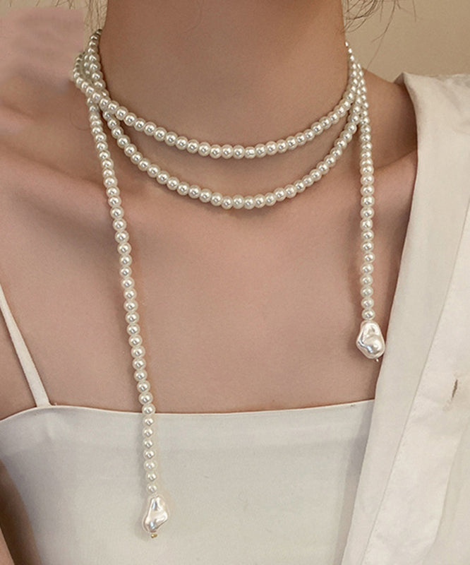 White Alloy Pearl Beading Gratuated Bead Necklace