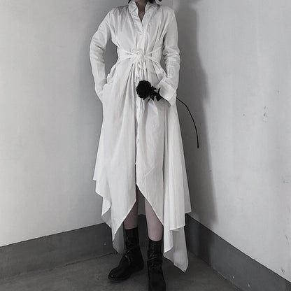 V Neck Asymmetric Spring Quilting Clothes Catwalk White Art Dresses