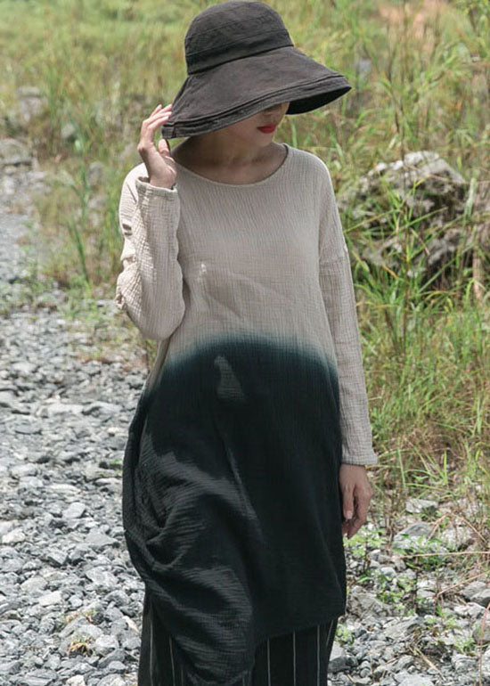 Simple Apricot O-neck Gradient Color Cotton Tops Spring