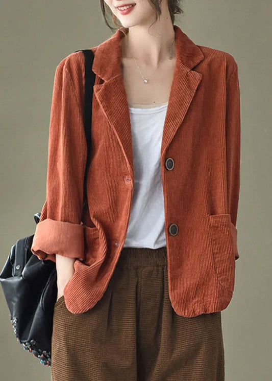 Caramel Button Pockets V Neck Corduroy Coats Spring