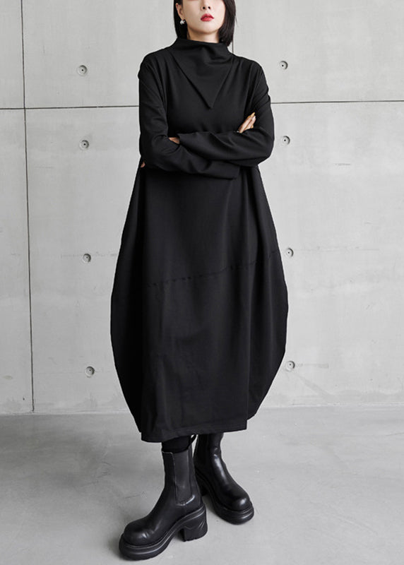 Black Asymmetrical Turtleneck Dress Long Sleeve