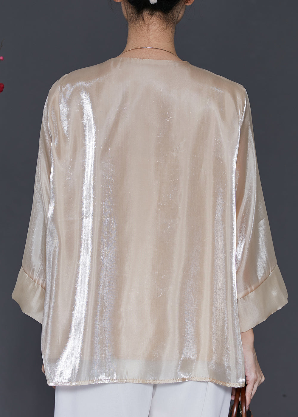 Champagne Embroidered Linen Silk Shirt Spring