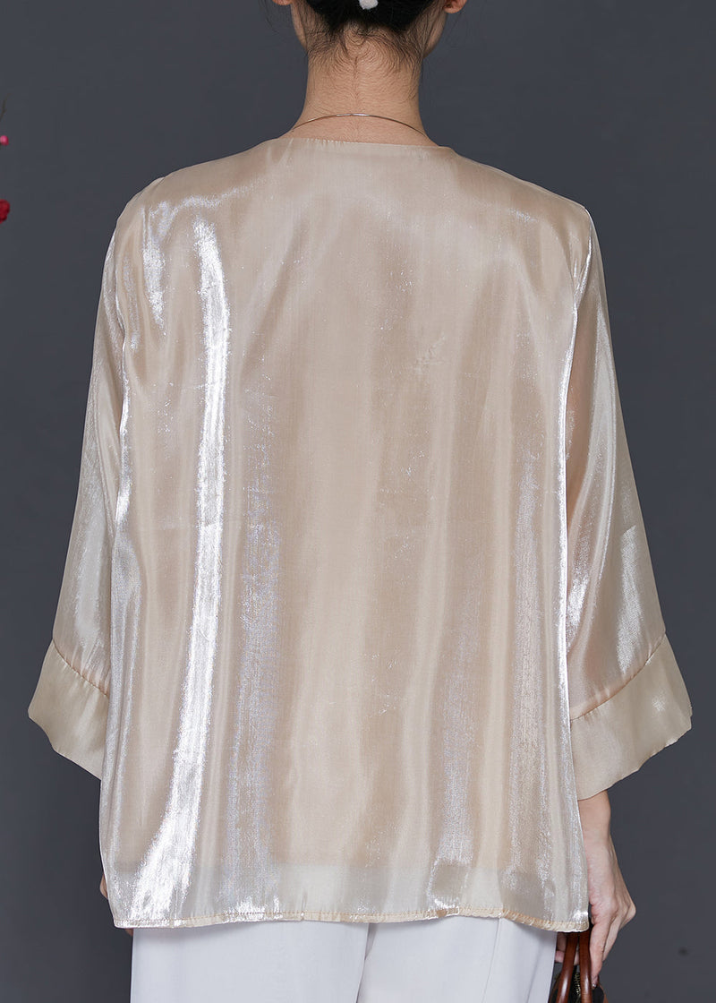 Champagne Embroidered Linen Silk Shirt Spring