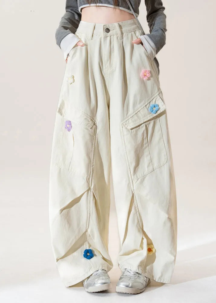 Apricot Pockets Wrinkled Denim Pants Fall