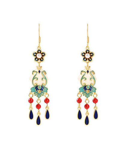 Regular Colorblock Copper Overgild Inlaid Gem Stone Jade Water Drop Drop Earrings