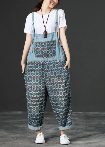 Light Blue Pockets Denim Jumpsuits Spring