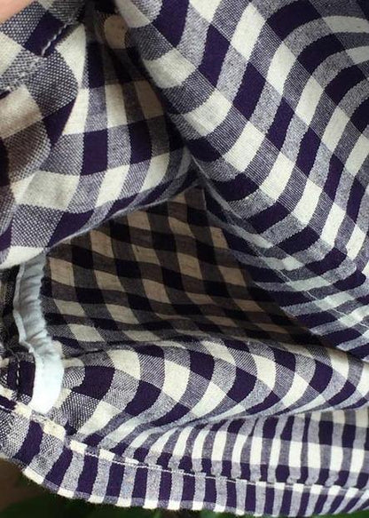 Loose Stand Collar Chinese Button Outfit Work Plaid Linen Maxi Dresses Summer