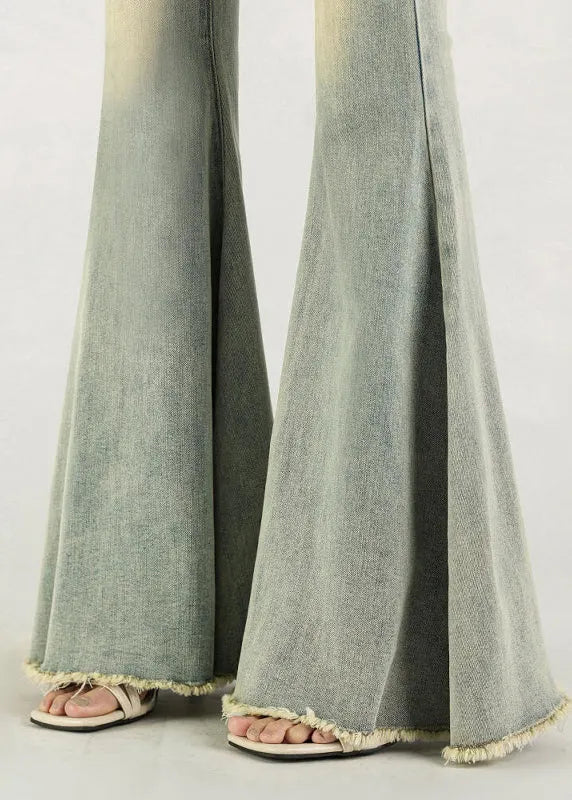 Silm Fit Blue High Waist Denim Bell-bottom Trousers Fall