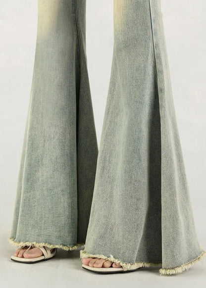 Silm Fit Blue High Waist Denim Bell-bottom Trousers Fall