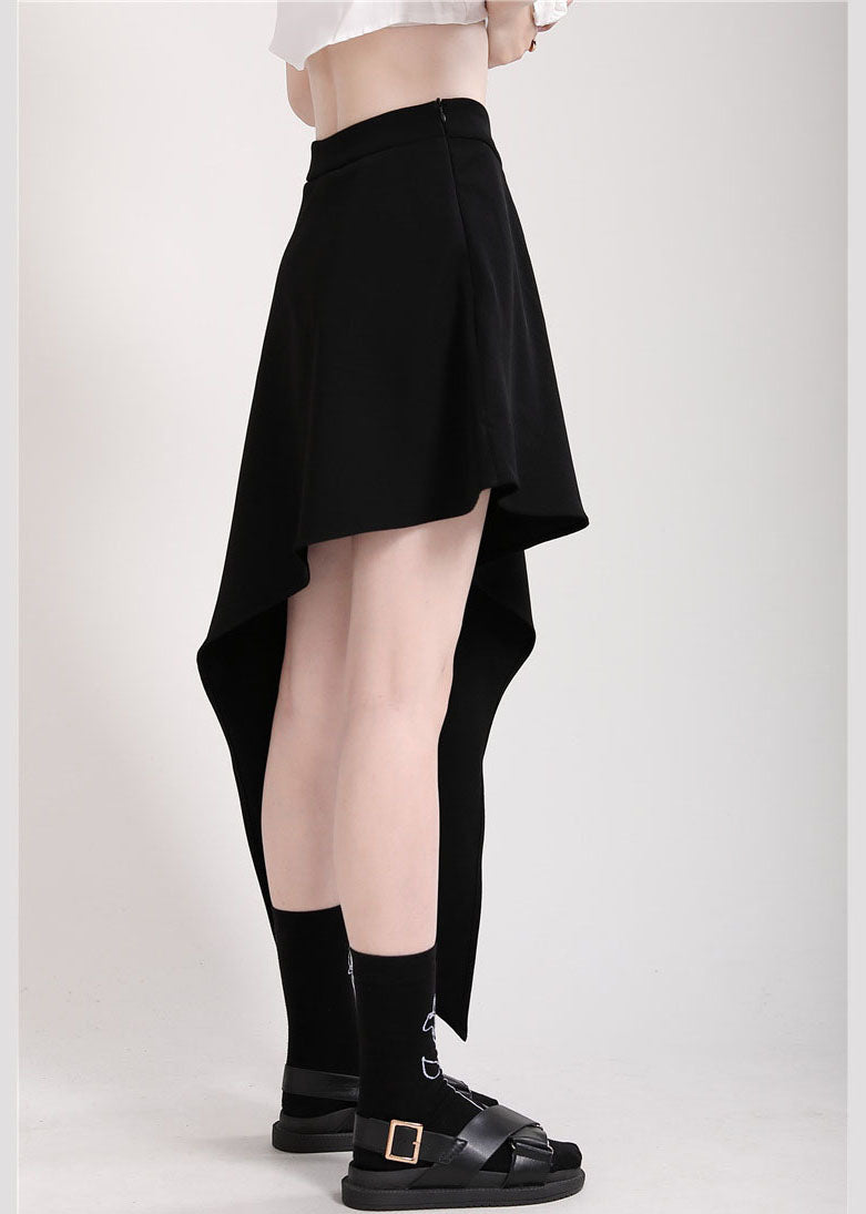Style Black Button Asymmetrical Cotton Skirts Spring