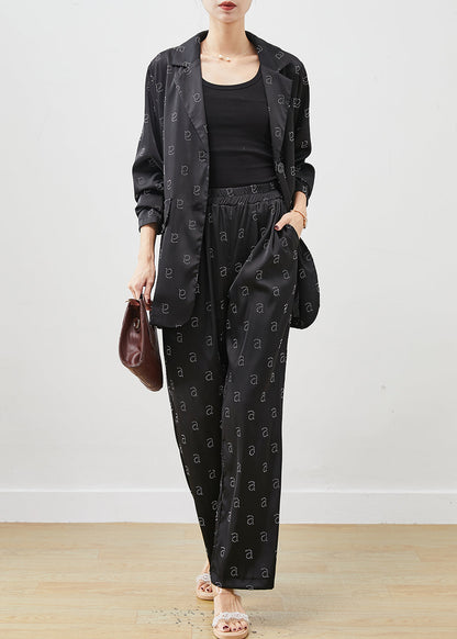 Black Oversized Zircon Spandex Two Pieces Set Spring