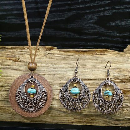 Alloy Wood Pendant Pendant Geometric Earring Set