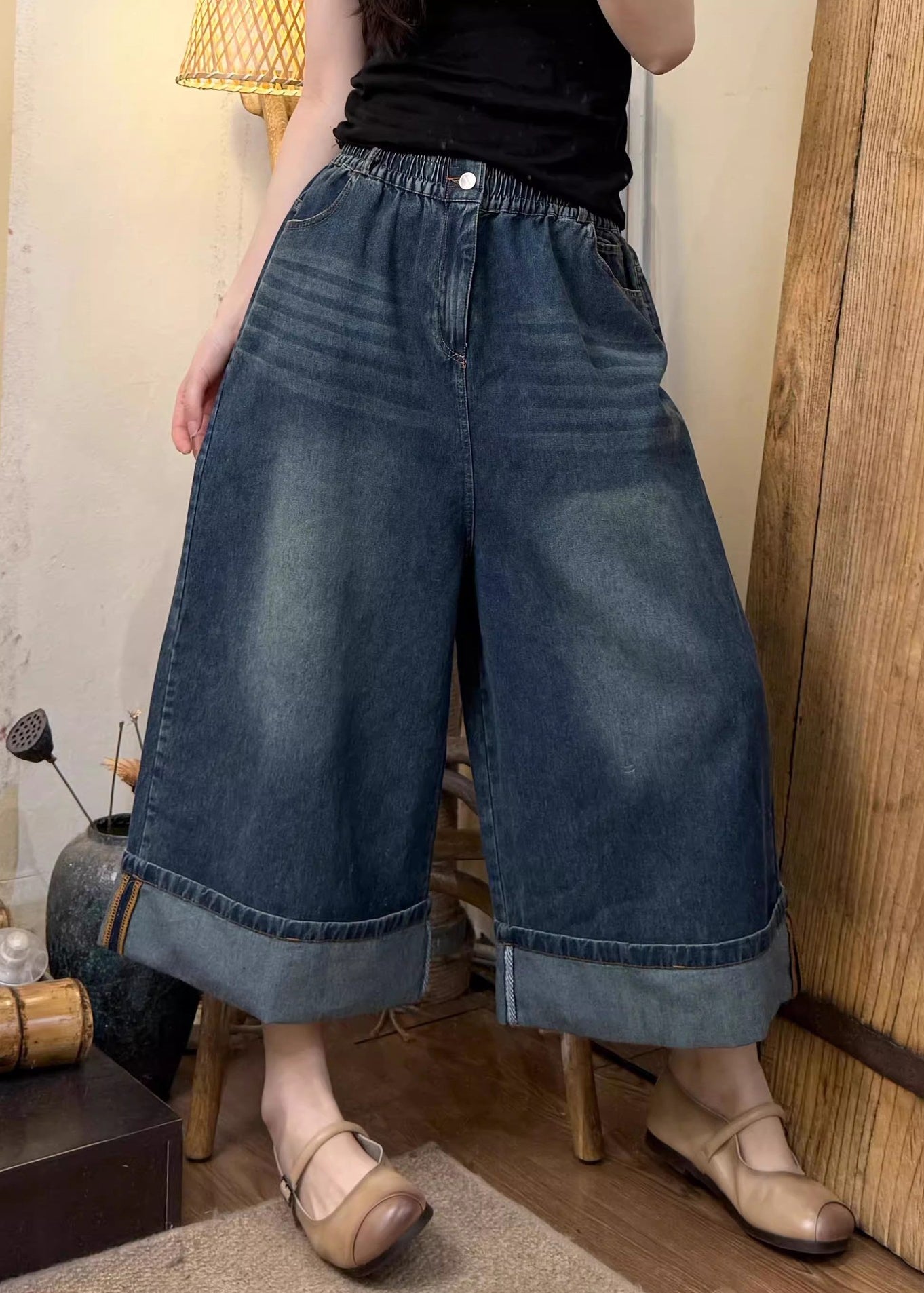 Denim Blue Oversized Wide Leg Pants Summer