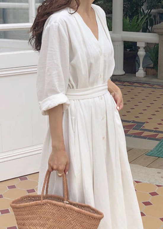 Black Cinched Button Cotton Dress Spring